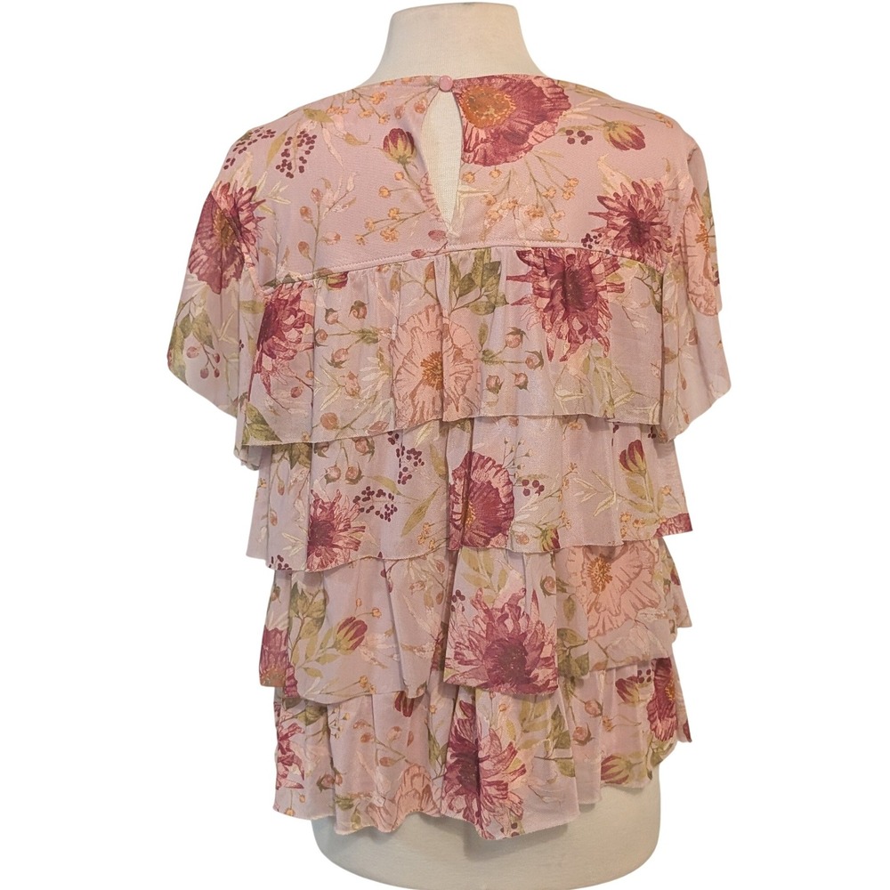 Lauren Conrad XL Pink Floral Tiered Ruffle Blouse Romantic Boho Fairy Feminine - Picture 3 of 8